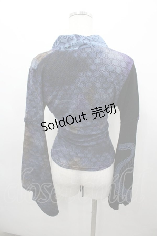 画像3: Qutie Frash / ドラゴン着物袖ちりめんトップス  黒×ブルー I-26-03-23-028-QU-TO-TE-ZI (3)