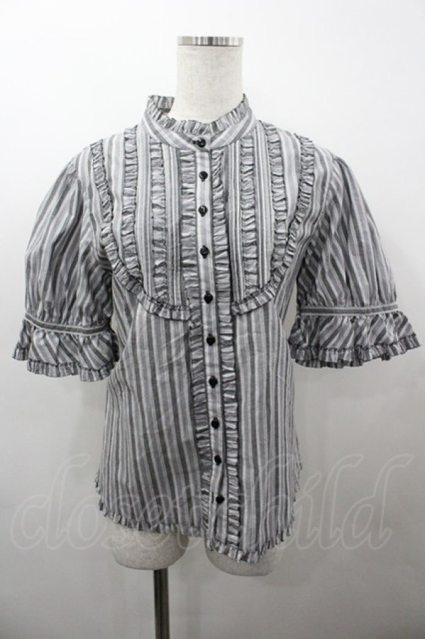 画像1: PINK HOUSE / ヨークフリルブラウス  黒Ｘ白 I-26-03-23-032-LO-BL-SA-ZI (1)