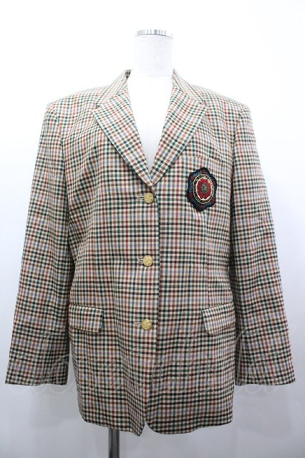 画像1: INGEBORG / ワッペンチェックジャケット L ブラウン I-26-03-25-034-LO-JA-SA-ZI (1)