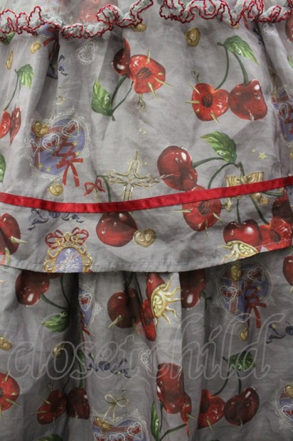 画像3: 薄暑之毎 / チェリー総柄段フリルジャンパースカート S グレーＸ赤 I-26-03-25-043-LO-OP-SA-ZI (3)