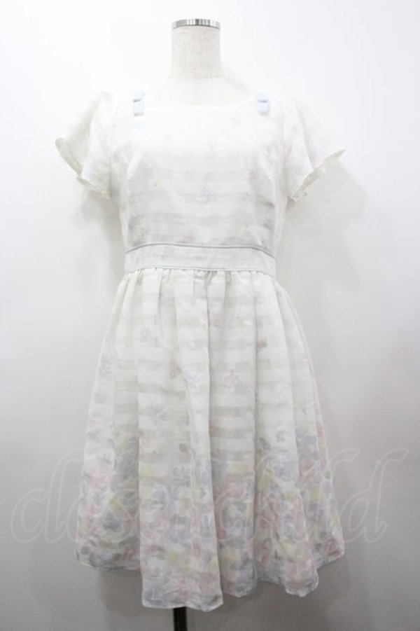 画像1: LODISPOTTO / フラワーチェック透かしプリント半袖ワンピース  白 I-26-03-25-051-LO-OP-SA-ZI (1)