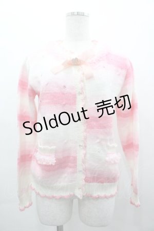 画像: Nile Perch / ボーダーラインストーンニットカーディガン  ピンクＸ白 I-26-03-25-006-LO-TO-SA-ZI