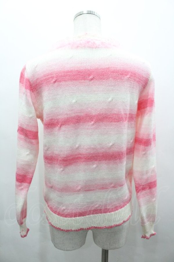画像2: Nile Perch / ボーダーラインストーンニットカーディガン  ピンクＸ白 I-26-03-25-006-LO-TO-SA-ZI (2)