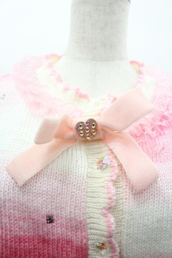 画像3: Nile Perch / ボーダーラインストーンニットカーディガン  ピンクＸ白 I-26-03-25-006-LO-TO-SA-ZI (3)