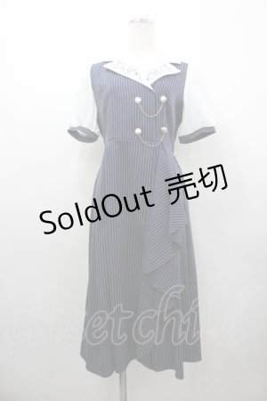 画像: axes femme / 夜空刺繍襟ドッキングワンピース  紺Ｘ白 I-26-03-25-061-AX-OP-SA-ZI