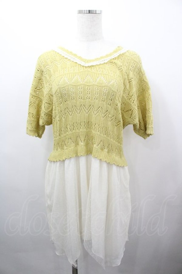 画像1: axes femme / ニットベストドッキングチュニック  カラシＸ白 I-26-03-25-062-AX-OP-SA-ZI (1)