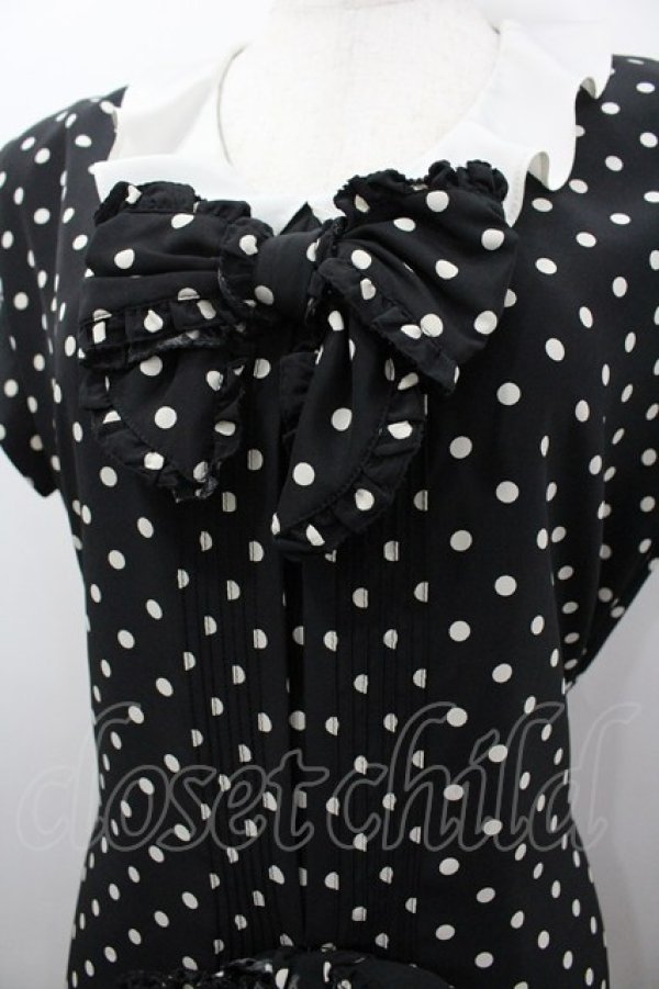 画像2: INGEBORG / ドットリボン半袖ワンピース  黒Ｘ白 I-26-03-25-067-LO-OP-SA-ZI (2)