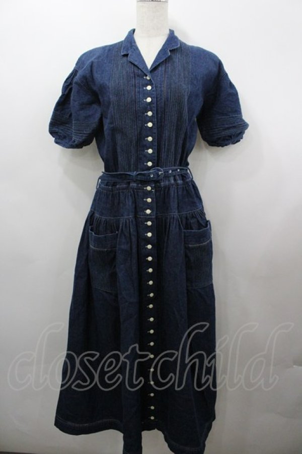 画像1: INGEBORG / フロントピンタック半袖デニムワンピース  黒 I-26-03-25-071-LO-OP-SA-ZI (1)