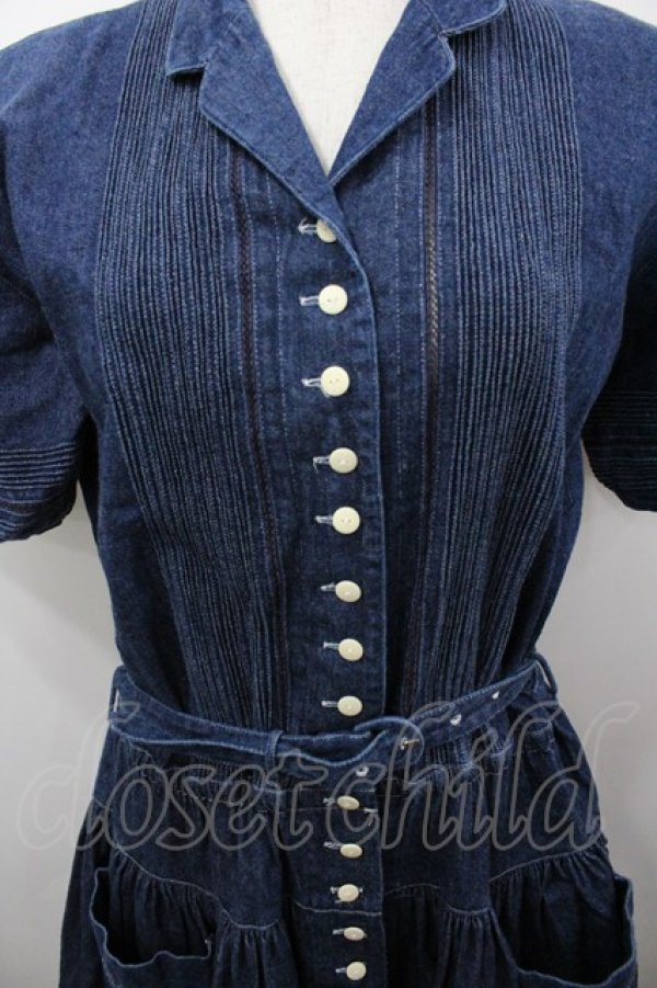 画像2: INGEBORG / フロントピンタック半袖デニムワンピース  黒 I-26-03-25-071-LO-OP-SA-ZI (2)