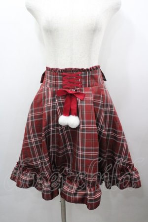 画像: Amavel / ファーポン付きチェックフリルスカート  赤チェックＸ白 I-26-03-25-078-CA-SK-SA-ZI