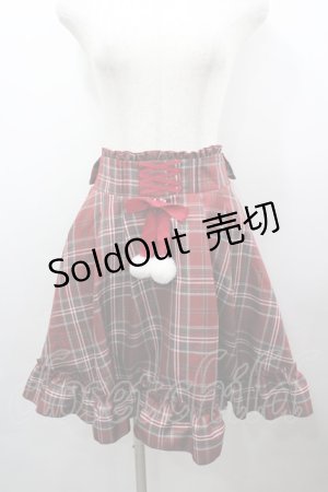 画像: Amavel / ファーポン付きチェックフリルスカート  赤チェックＸ白 I-26-03-25-078-CA-SK-SA-ZI