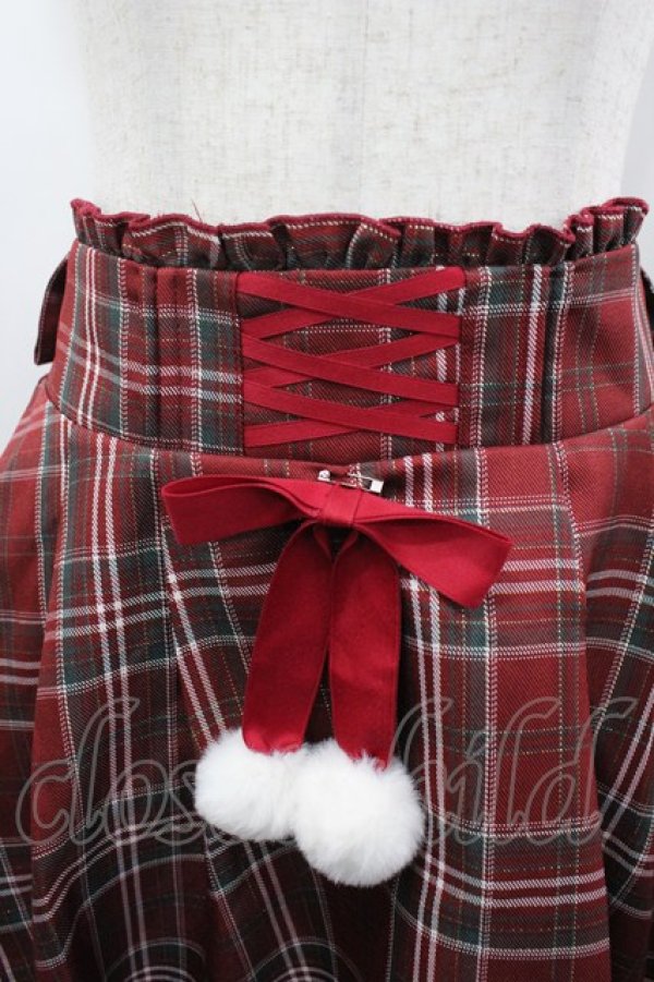 画像2: Amavel / ファーポン付きチェックフリルスカート  赤チェックＸ白 I-26-03-25-078-CA-SK-SA-ZI (2)
