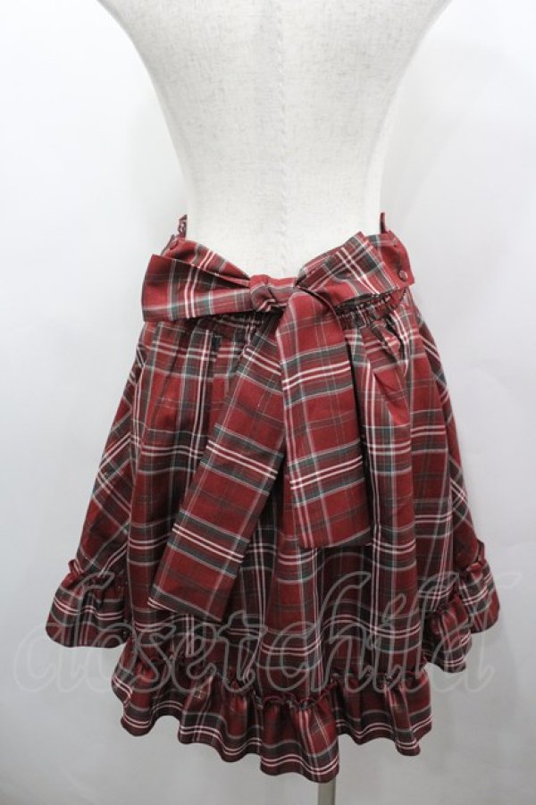 画像3: Amavel / ファーポン付きチェックフリルスカート  赤チェックＸ白 I-26-03-25-078-CA-SK-SA-ZI (3)