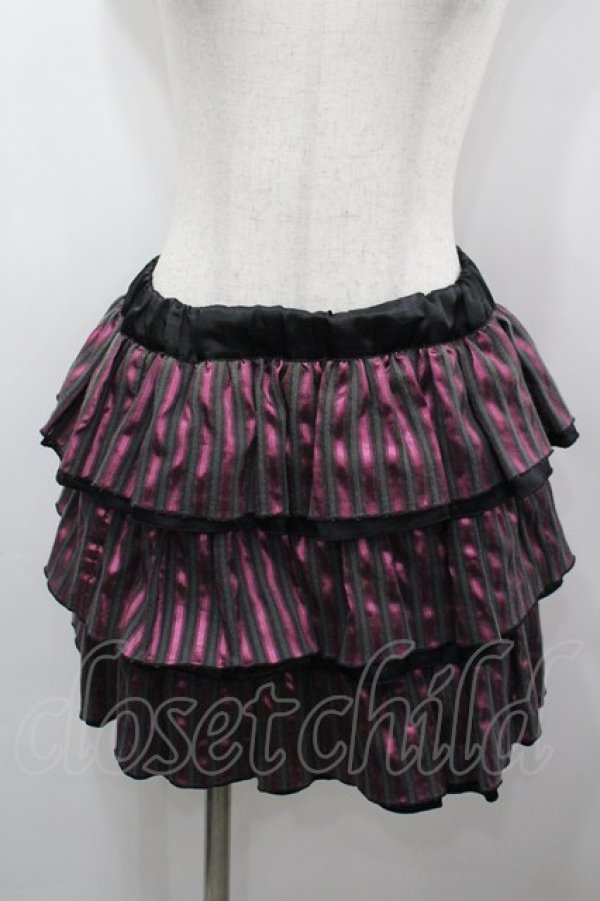 画像1: HELL CAT PUNKS / ストライプ3段ミニスカート  黒×ピンク I-26-03-25-084-PU-SK-TE-ZI (1)