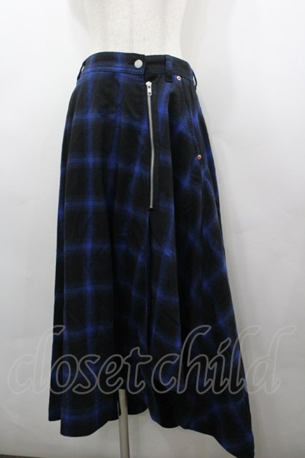 画像1: RNA / チェックサイドZIPロングスカート  ブルー I-26-03-25-086-PU-SK-SA-ZI (1)