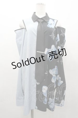 画像: TRAVAS TOKYO / ベアプリントZIPシャツ  サックスＸ黒 I-26-03-25-010-PU-BL-SA-ZI