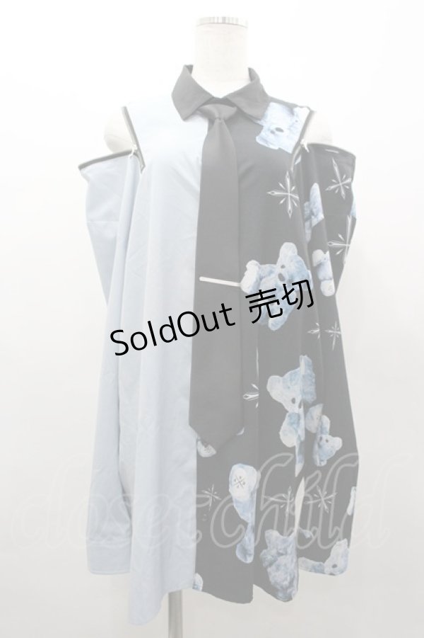 画像1: TRAVAS TOKYO / ベアプリントZIPシャツ  サックスＸ黒 I-26-03-25-010-PU-BL-SA-ZI (1)