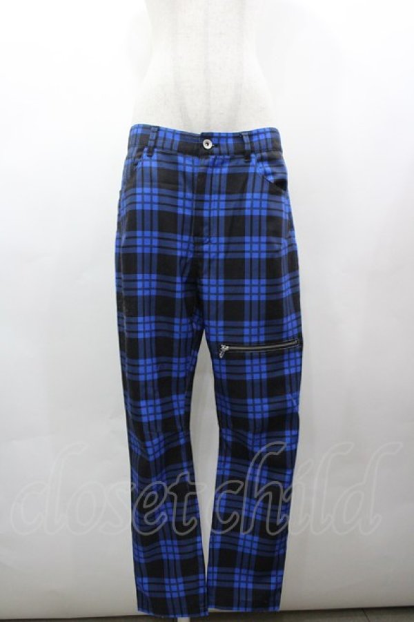 画像1: HELL CAT PUNKS / ZIPポケットチェックパンツ M ブルー I-26-03-25-094-PU-PA-SA-ZI (1)