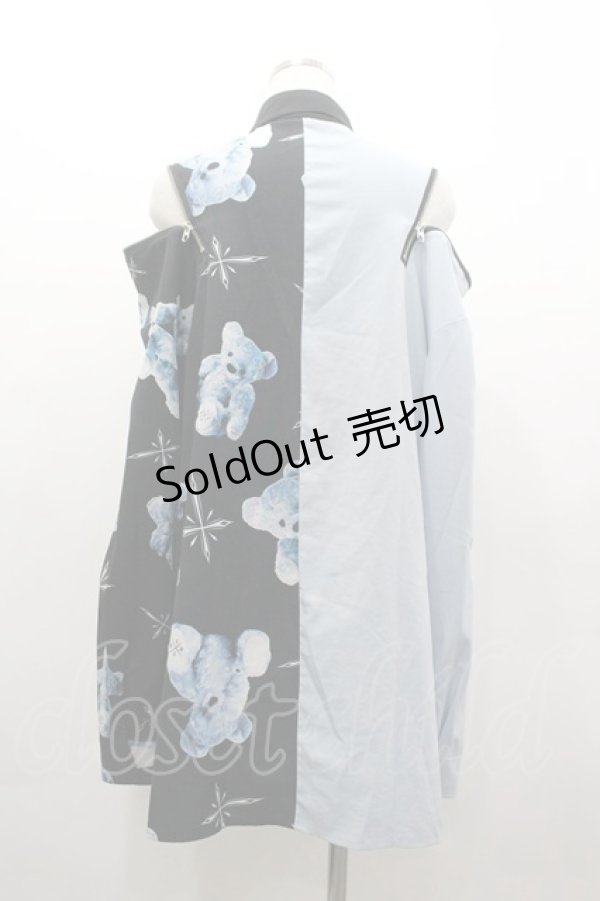 画像2: TRAVAS TOKYO / ベアプリントZIPシャツ  サックスＸ黒 I-26-03-25-010-PU-BL-SA-ZI (2)