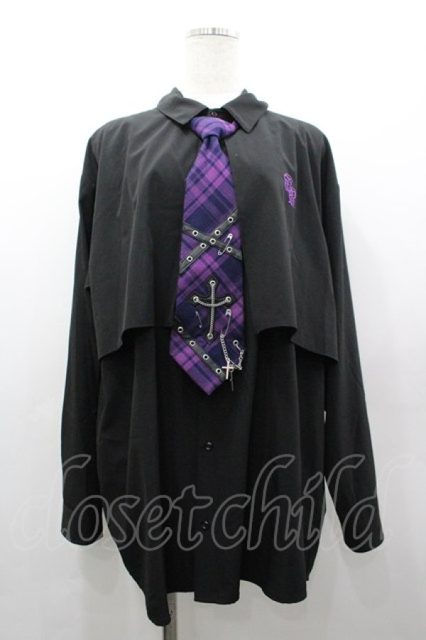 画像1: TRAVAS TOKYO / チェックネクタイ長袖シャツ  黒Ｘパープルチェック I-26-03-25-012-PU-BL-SA-ZI (1)