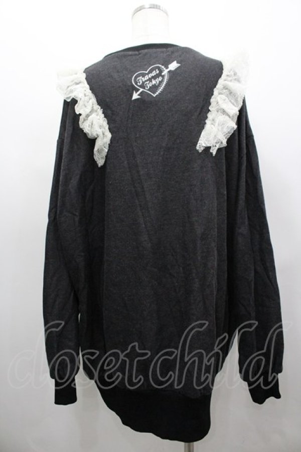 画像2: TRAVAS TOKYO / RUEL ANGELショルダーフリルスウェット  黒ｘ白 I-26-03-25-021-PU-TO-SA-ZI (2)