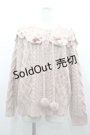 画像: PINK HOUSE / Berry Roseモチーフ付きヨーク編みニットカーディガン  ピンク I-26-03-25-026-LO-BL-SA-ZI