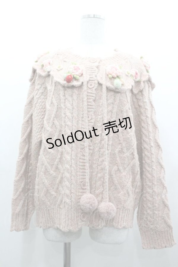 画像1: PINK HOUSE / Berry Roseモチーフ付きヨーク編みニットカーディガン  ピンク I-26-03-25-026-LO-BL-SA-ZI (1)