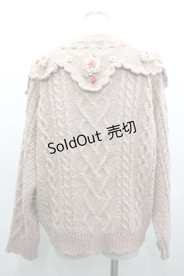 画像2: PINK HOUSE / Berry Roseモチーフ付きヨーク編みニットカーディガン  ピンク I-26-03-25-026-LO-BL-SA-ZI (2)