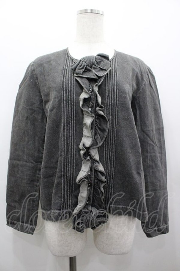 画像1: INGEBORG / デニムフリルブラウス  黒デニム I-26-03-25-028-LO-BL-SA-ZI (1)