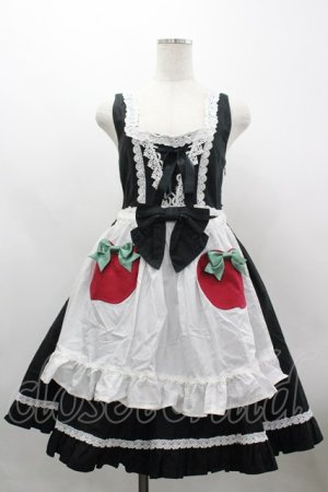 画像: BABY,THE STARS SHINE BRIGHT / Snow White りんごのエプロンジャンパースカート  黒×白 I-26-03-30-030-BA-OP-TE-ZI