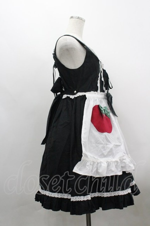 画像4: BABY,THE STARS SHINE BRIGHT / Snow White りんごのエプロンジャンパースカート  黒×白 I-26-03-30-030-BA-OP-TE-ZI (4)