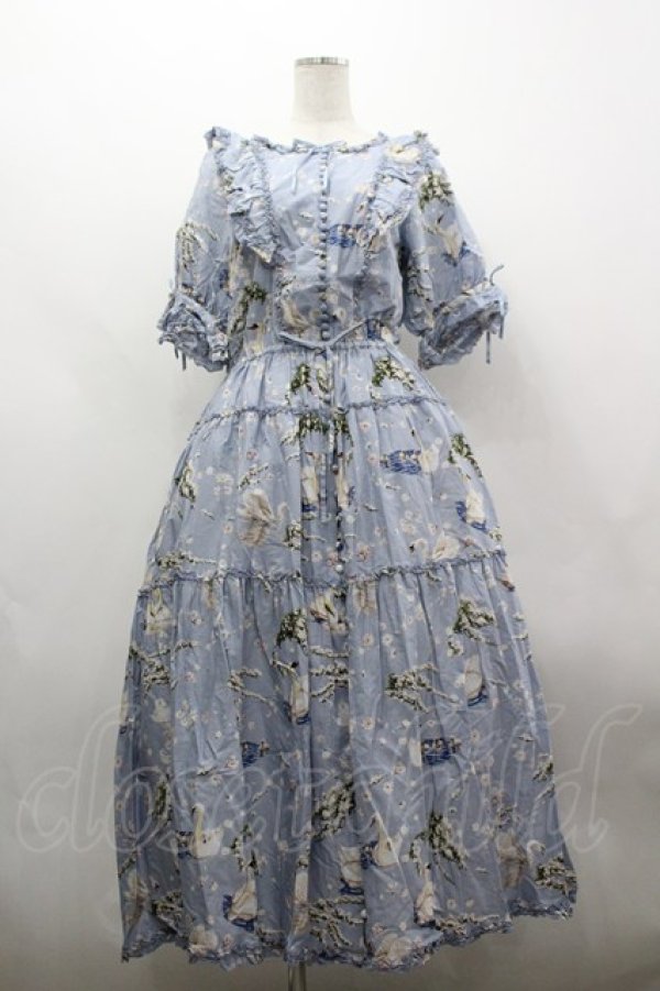 画像1: PINK HOUSE / SWAN LAKEプリントワンピース  サックス I-26-03-30-043-LO-OP-SA-ZI (1)