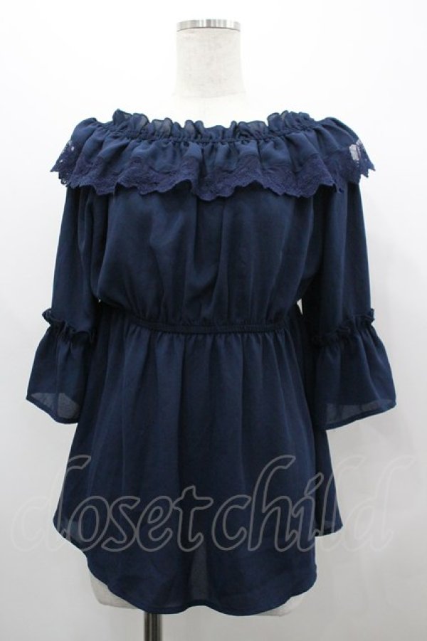 画像1: axes femme kawaii / エンパイアフリルブラウス M ネイビー I-26-03-30-007-AX-BL-TE-ZI (1)