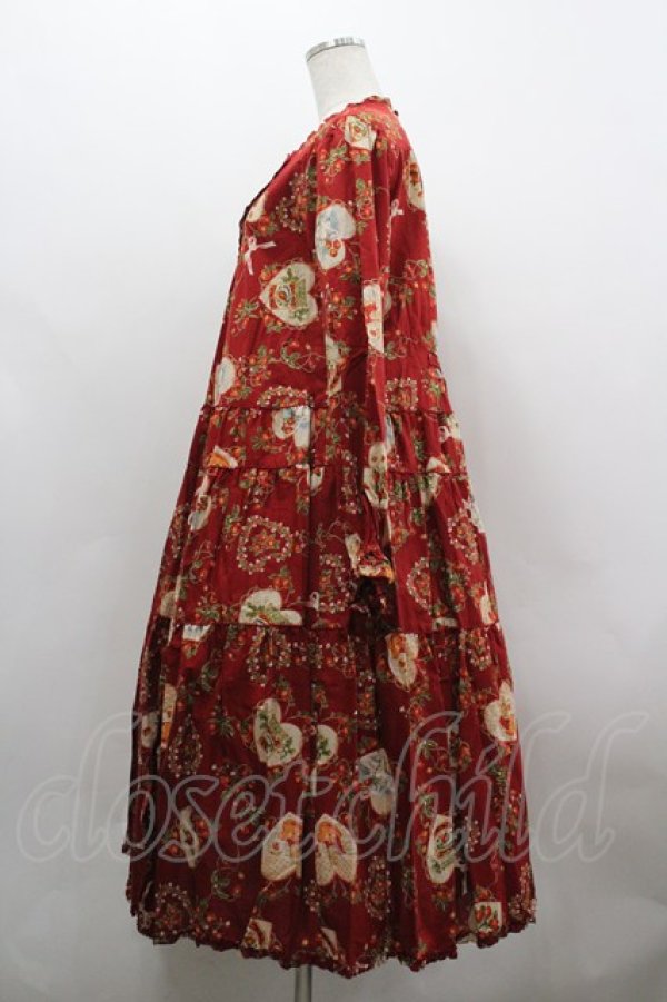 画像2: PINK HOUSE / Rambling Heartsプリントミディワンピース  赤 I-26-03-30-045-LO-OP-SA-ZI (2)