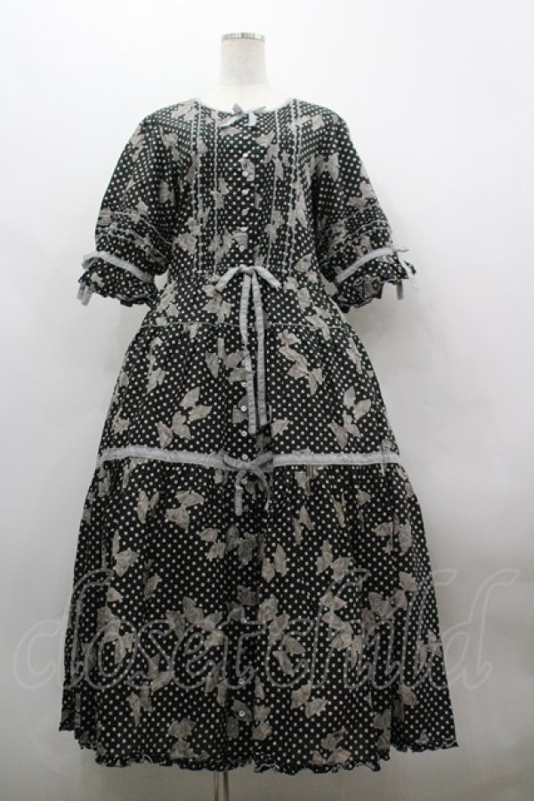 画像1: PINK HOUSE / 水玉りぼんプリントワンピース  黒 I-26-03-30-049-LO-OP-SA-ZI (1)