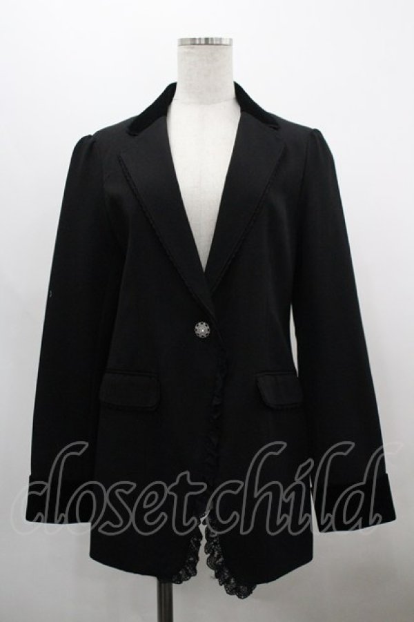 画像1: axes femme / ベロア使いロングジャケット M 黒 I-26-03-30-010-AX-JA-TE-ZI (1)