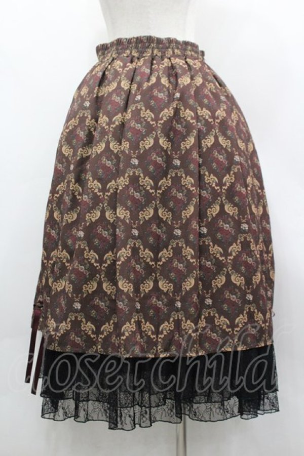 画像3: axes femme / ブロッサム柄ドロストスカート F ブラウン I-26-03-30-070-AX-SK-TE-ZI (3)