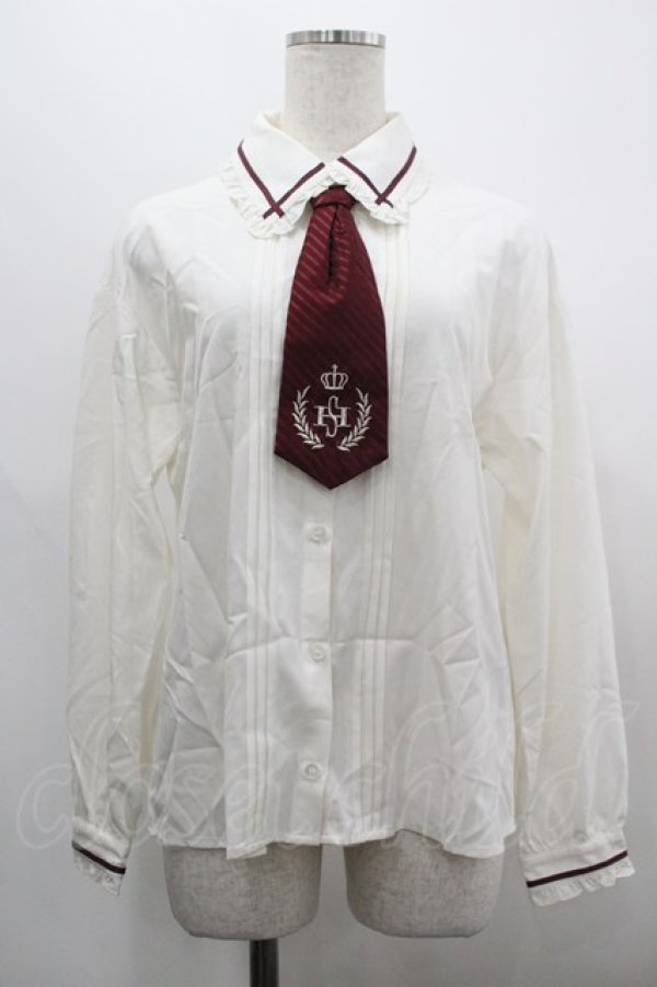 画像1: Secret Honey / ネクタイ付きブラウス  白Ｘボルドー I-26-03-30-012-CA-BL-SA-ZI (1)