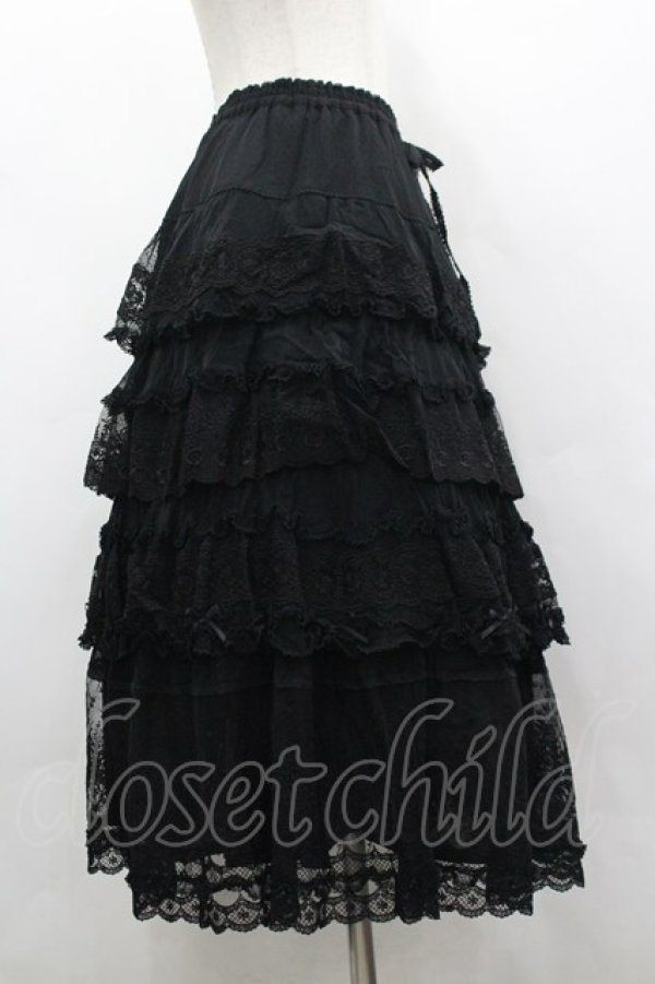 画像4: PINK HOUSE / ドットチュール×オリジナルローズチュールレーススカート  黒 I-26-03-30-074-LO-SK-SA-ZI (4)