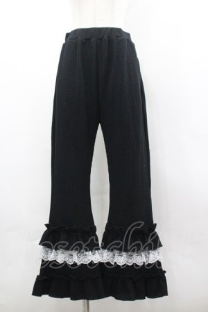画像: axes femme / フリル×レースワッフルパンツ F 黒 I-26-03-30-075-AX-PA-TE-ZI