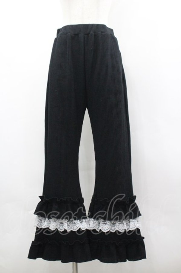 画像1: axes femme / フリル×レースワッフルパンツ F 黒 I-26-03-30-075-AX-PA-TE-ZI (1)