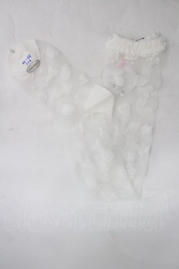 画像2: BABY,THE STARS SHINE BRIGHT / Le Jardin de Fraisesくみゃちゃんシースルーオーバーニーソックス  白 I-26-03-30-101-BA-ZA-TE-ZI (2)