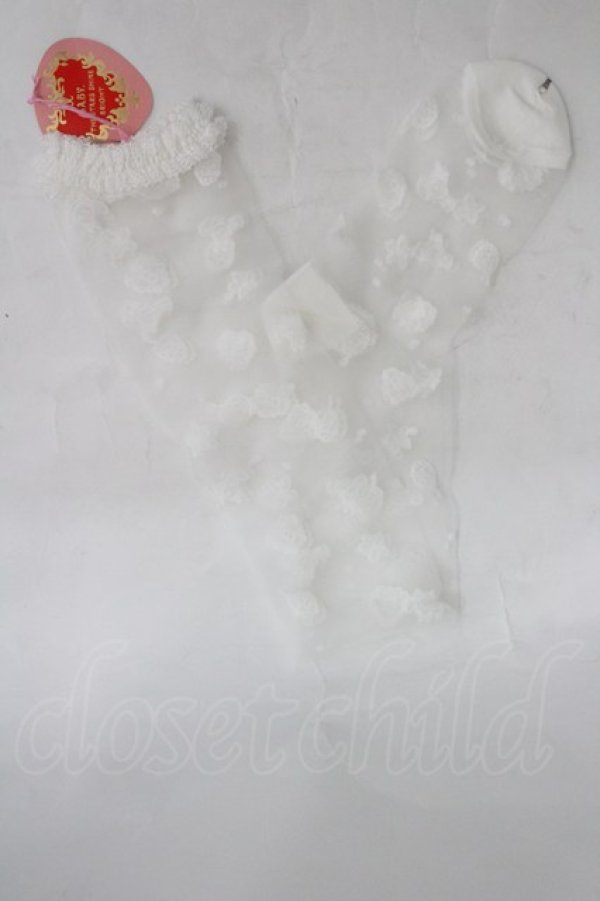 画像1: BABY,THE STARS SHINE BRIGHT / Le Jardin de Fraisesくみゃちゃんシースルーオーバーニーソックス  白 I-26-03-30-101-BA-ZA-TE-ZI (1)
