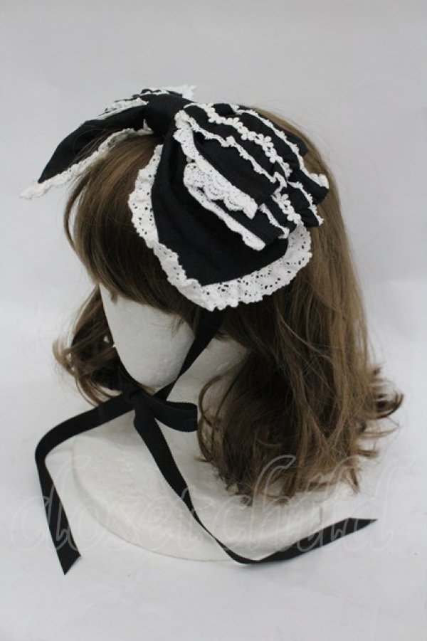 画像1: BABY,THE STARS SHINE BRIGHT / シャン・ドゥ・フルールリボンヘッドドレス  黒×オフ白 I-26-03-30-103-BA-AC-TE-ZI (1)