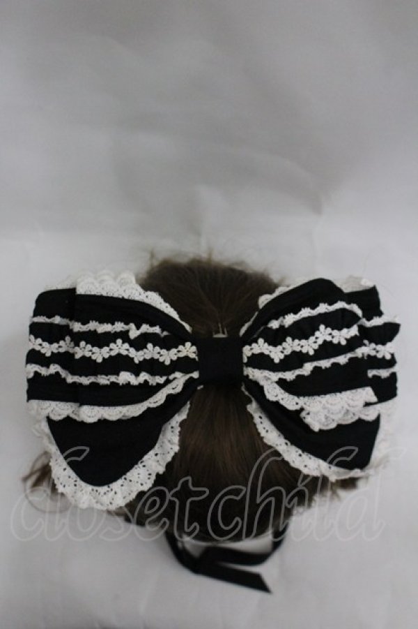 画像4: BABY,THE STARS SHINE BRIGHT / シャン・ドゥ・フルールリボンヘッドドレス  黒×オフ白 I-26-03-30-103-BA-AC-TE-ZI (4)