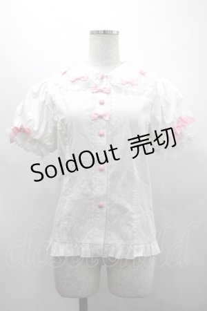 画像: Antique Cat / はしごレースリボン半袖ブラウス  白Ｘピンク I-26-03-30-014-LO-BL-SA-ZI