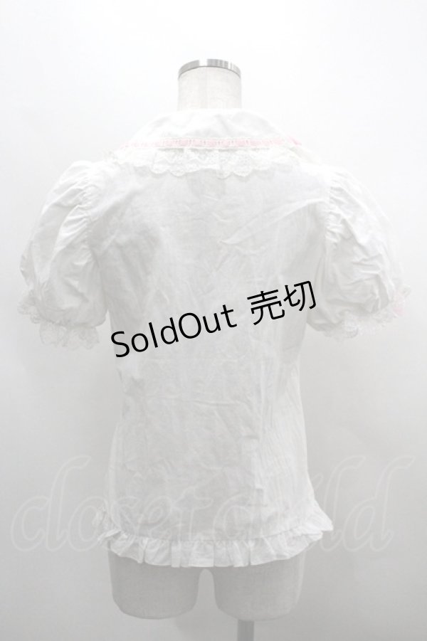 画像2: Antique Cat / はしごレースリボン半袖ブラウス  白Ｘピンク I-26-03-30-014-LO-BL-SA-ZI (2)