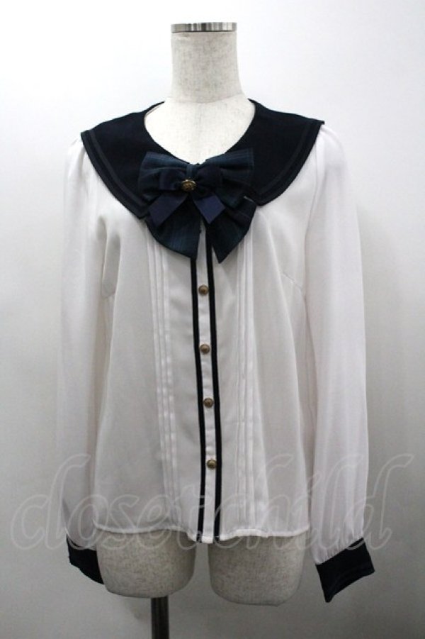 画像1: Amavel / セーラー襟長袖ブラウス  白Ｘネイビー I-26-03-30-015-CA-BL-SA-ZI (1)