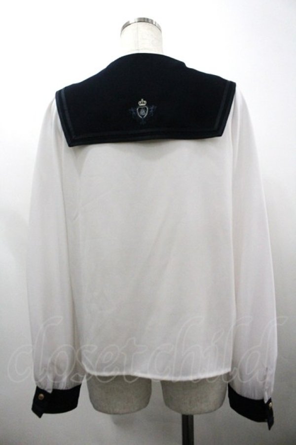 画像2: Amavel / セーラー襟長袖ブラウス  白Ｘネイビー I-26-03-30-015-CA-BL-SA-ZI (2)