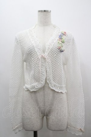 画像: PINK HOUSE / スイートピーモチーフ付き透かし編みカーディガン  白 I-26-03-30-019-LO-TO-SA-ZI